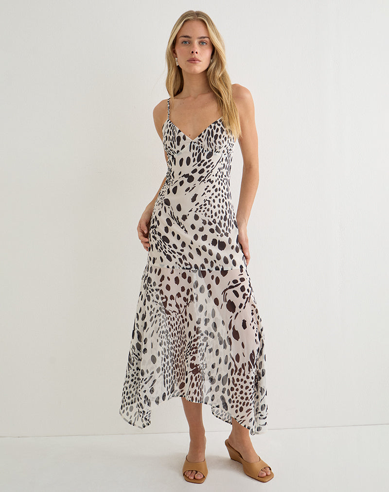 Black and Ivory Dalmatian Print Chiffon Mini Dress