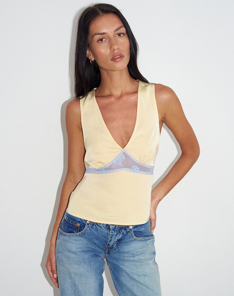 Image of Valeska Lace Insert Top in Satin Lemon