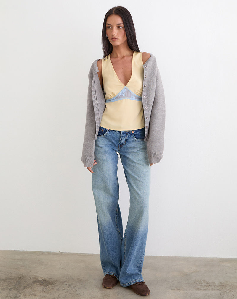 Image of Valeska Lace Insert Top in Satin Lemon