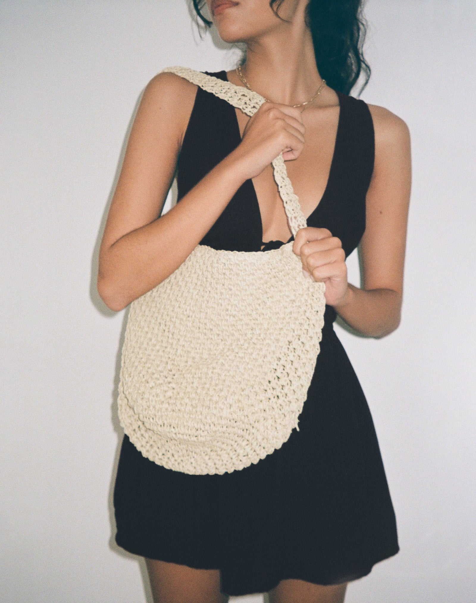 Black Crochet Tote Bag