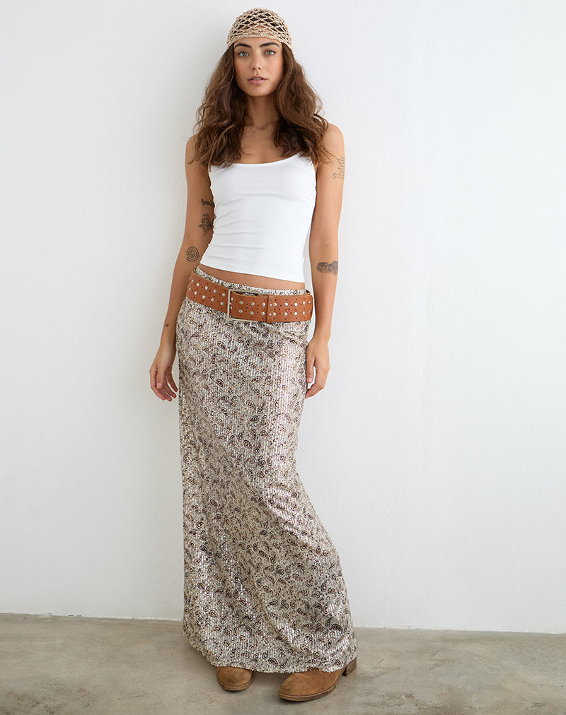 Vanessa Maxi Skirt in Paisley Sequin Gold