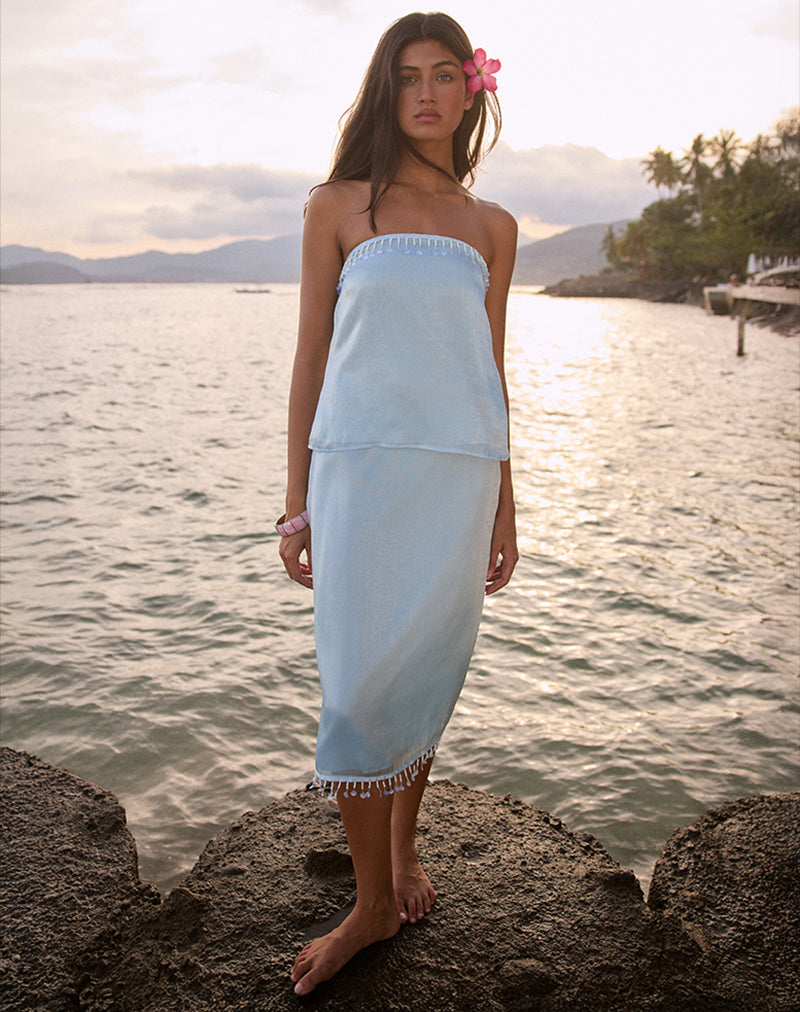 Muriela Midi Skirt in Satin Organza Light Blue