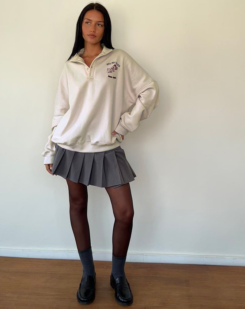 Image of Varsity Jacket in Winter White with Black Ski Club Embroidery