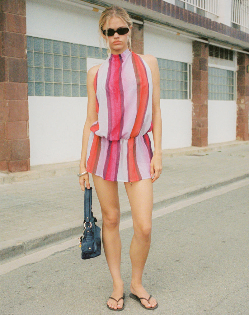 Veloria Halterneck Mini Dress in Bold Multi Colour Floral main image 0