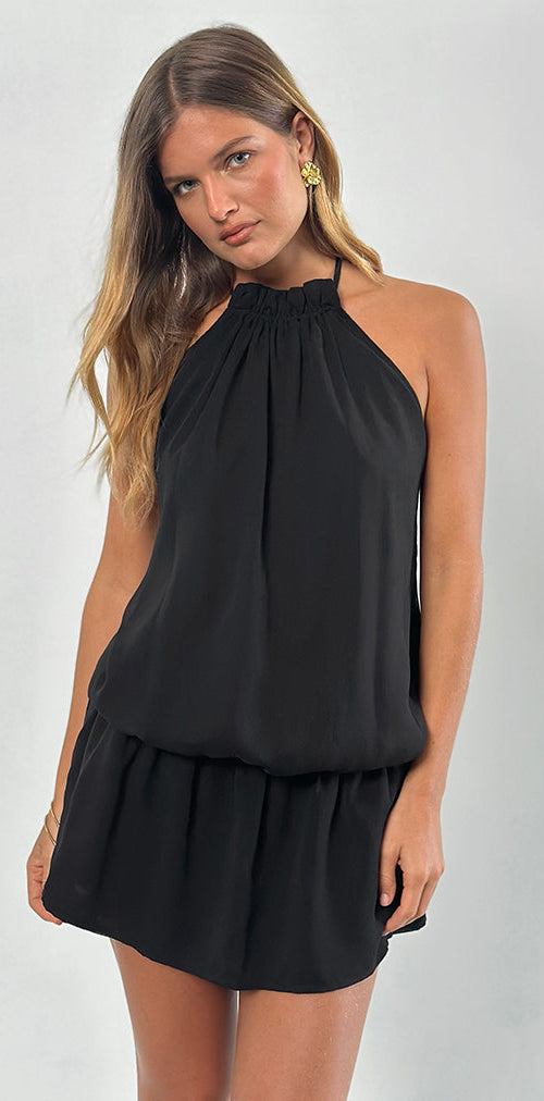 Image of Veloria Halterneck Mini Dress in Black Chiffon with Lining