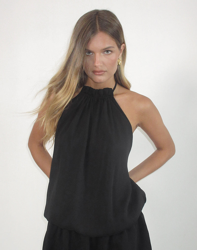 Veloria Halterneck Mini Dress in Black Chiffon with Lining , Halter Neck Veloria Halterneck Mini Dress in Black Chiffon with Lining , Halter Neck