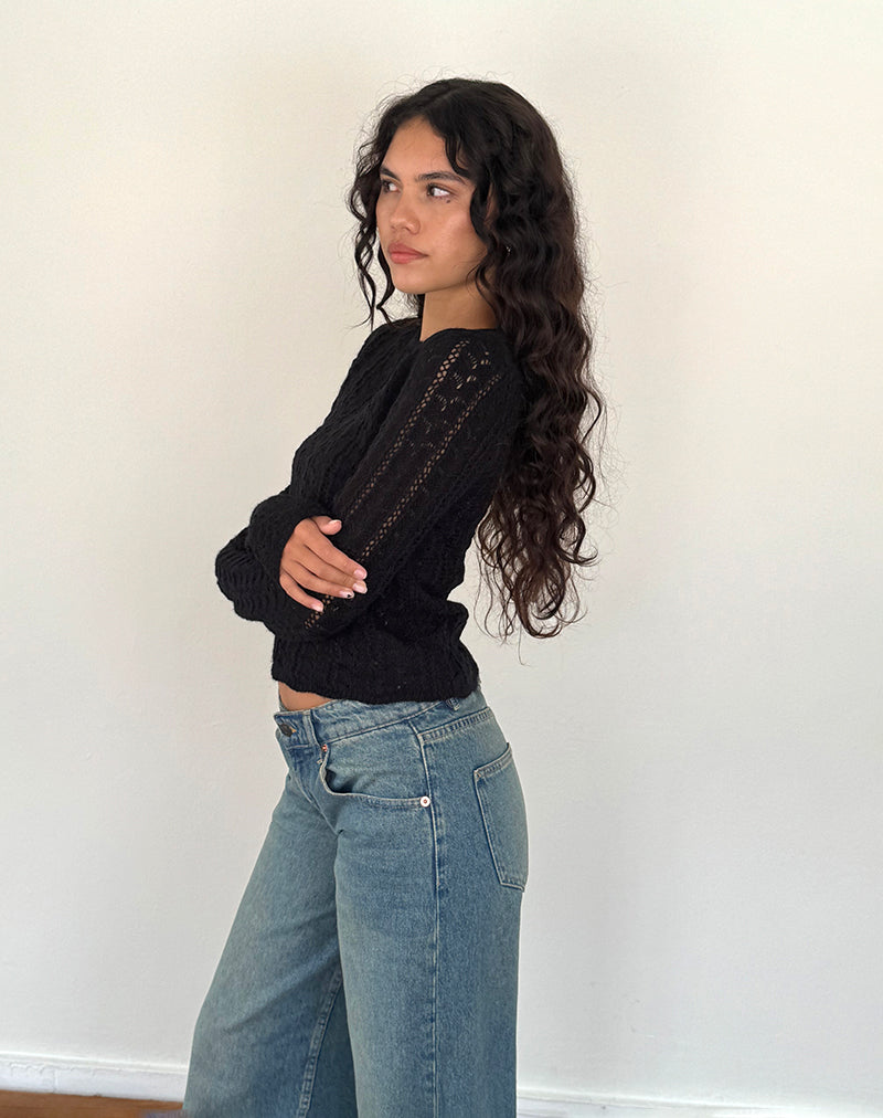 Image of Venia Knitted Long Sleeve Top in Black