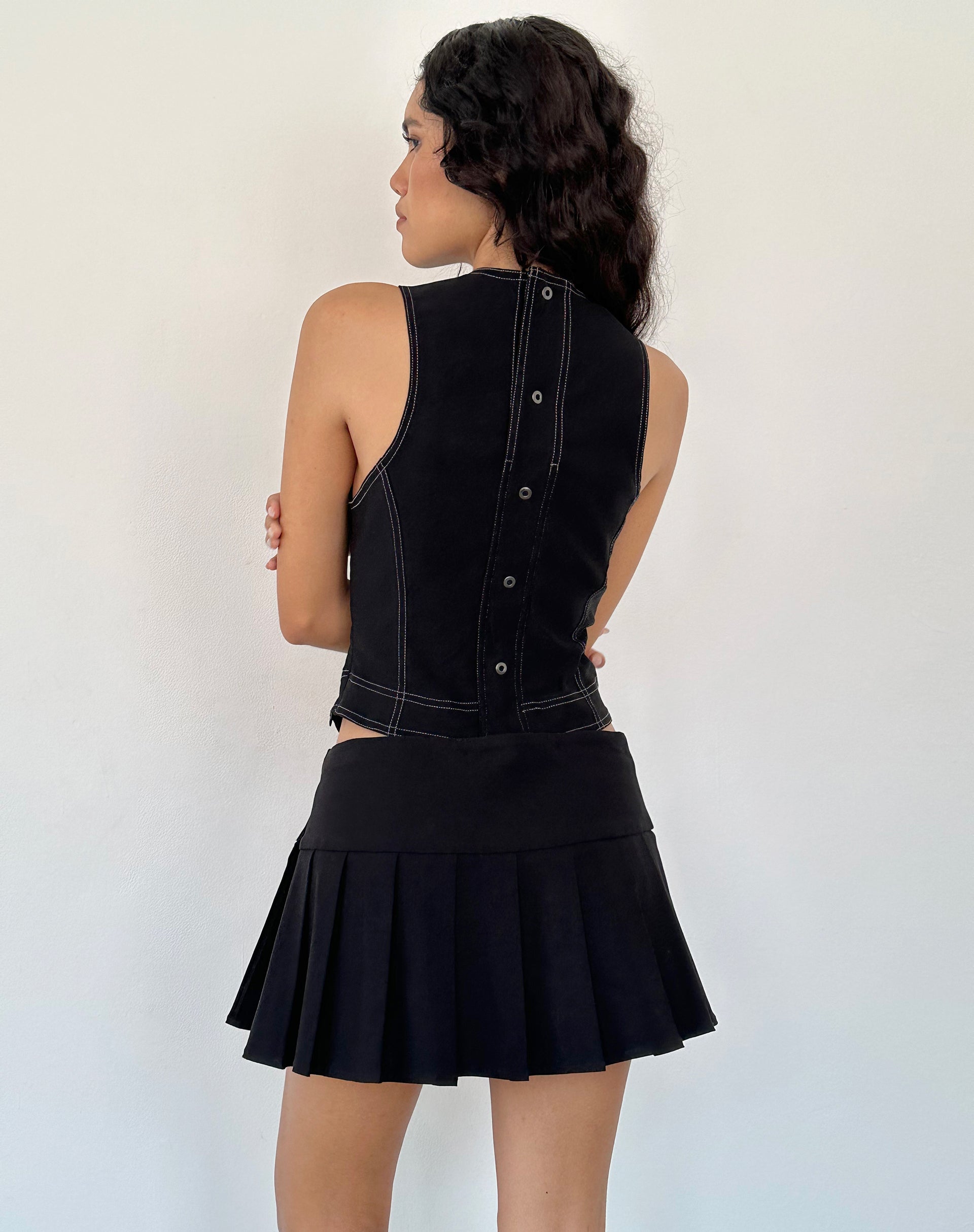 Verbena Lace Panel Top in Black Tailoring