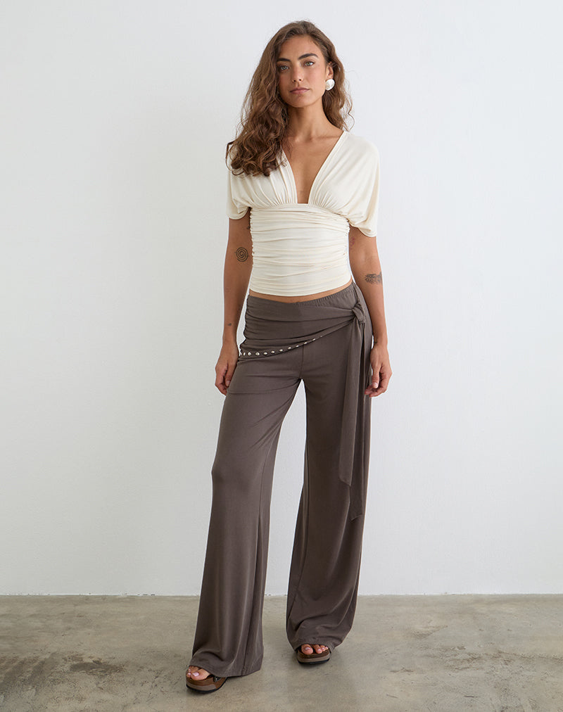 Image of Vernia Plunge Batwing Top in Cupro Cream