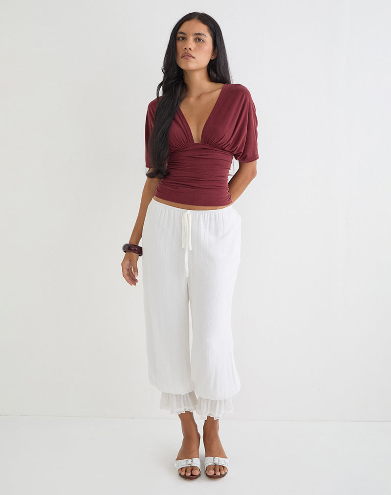 Vernia Plunge Batwing Top in Cupro Burgundy