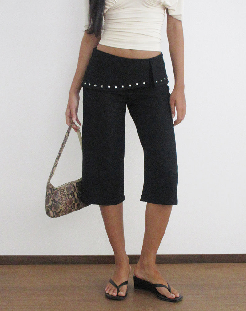 Image of Oren Capri Trousers in Black with Studs