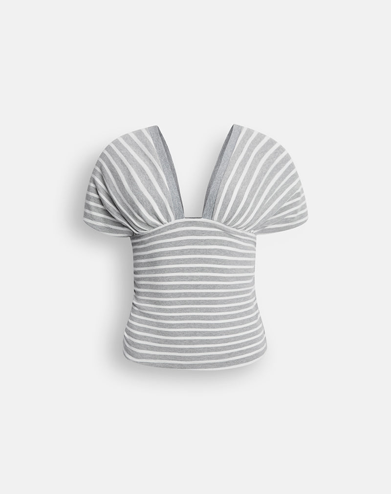 Vespera Top in Stripe Jersey Grey and White