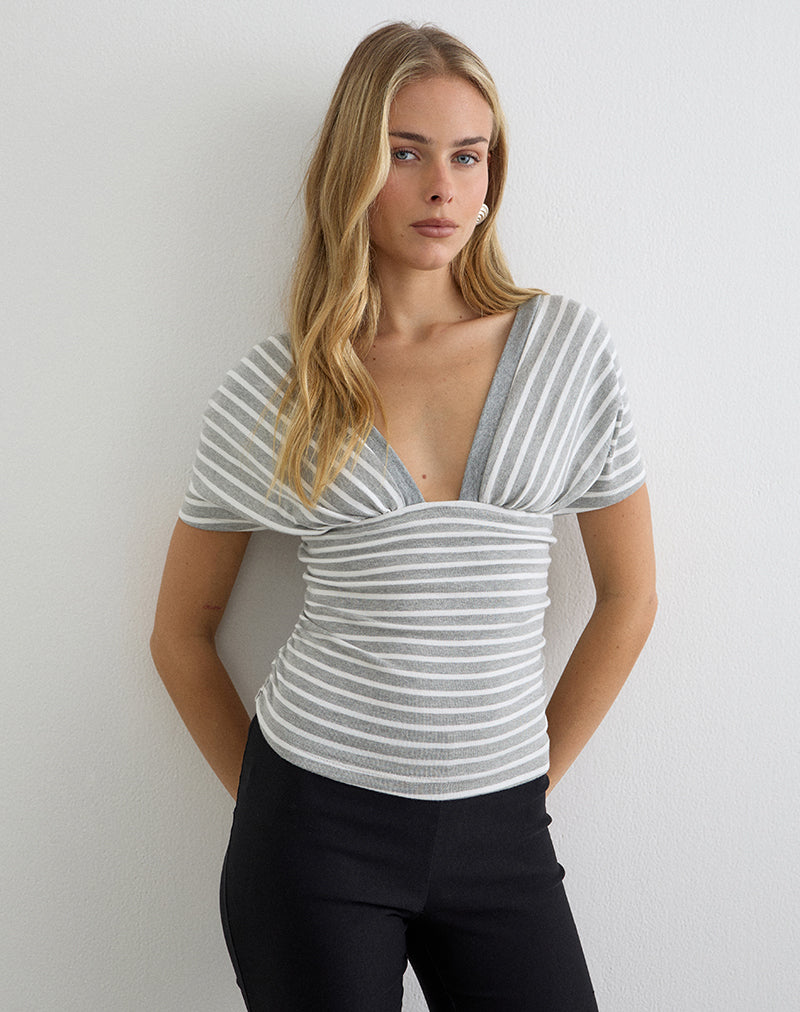 Vespera Top in Stripe Jersey Grey and White