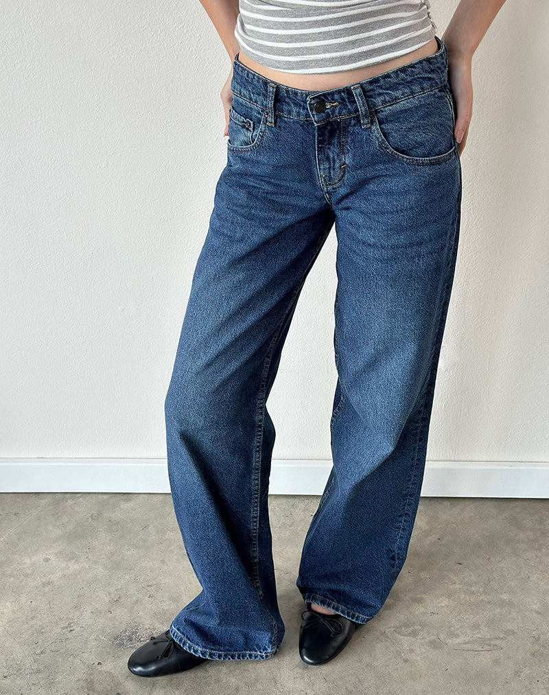 Low Rise Parallel Jeans in Mid Blue Used