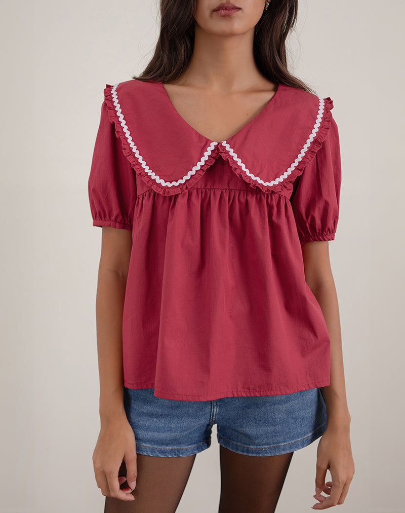 Adrenaline Red Blouse with White Trim | Viana – motelrocks-com-us