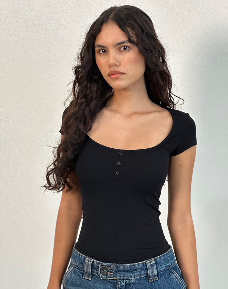 Vibian Short Sleeve Top in Black