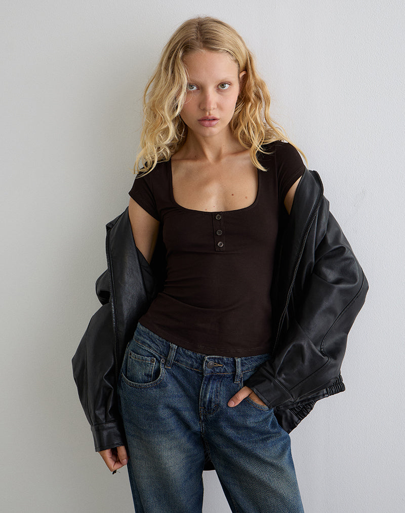 Vibian Short Sleeve Top in Chocolate Brown