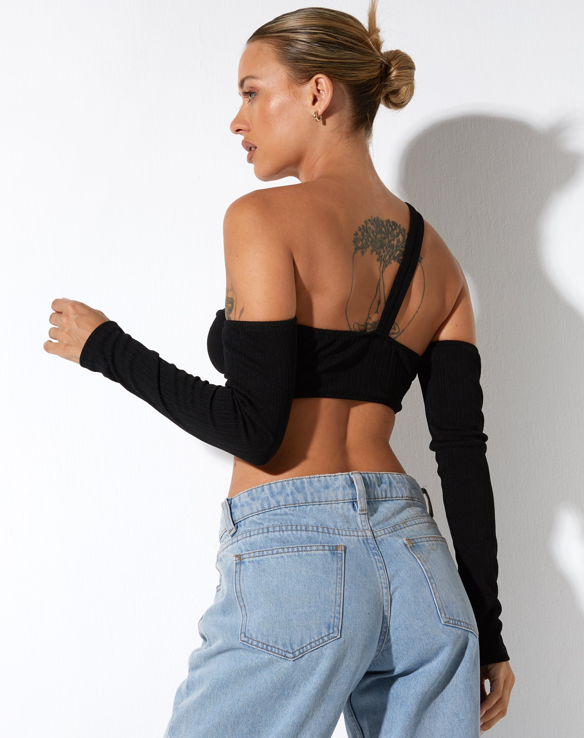 Long Sleeve Black Bralette Crop Top | Vijas – motelrocks-com-us