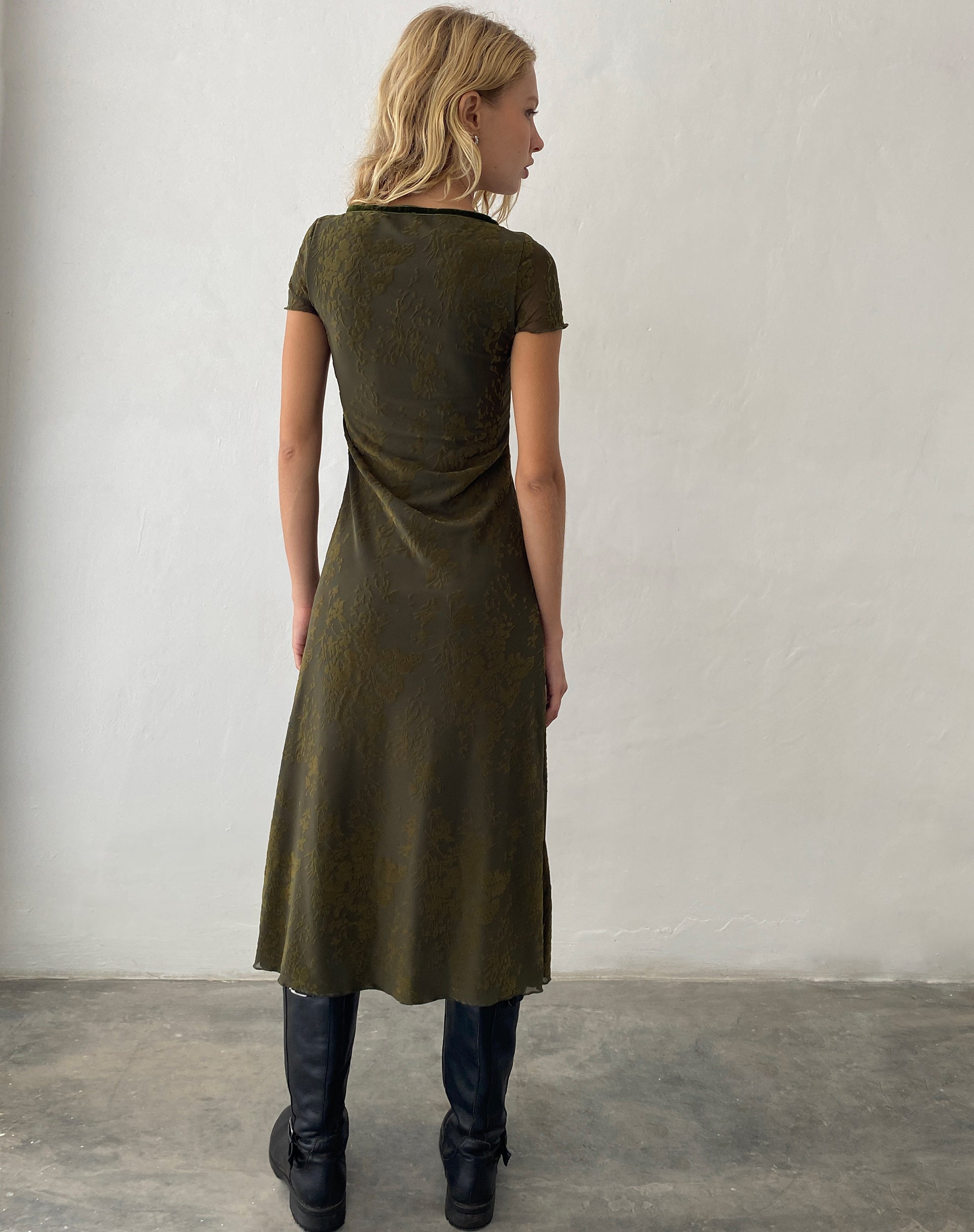 Dark Olive Abstract Botanic Midi Dress | Vilinia – motelrocks-com-us
