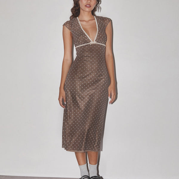 Zelia Venetian Midi Dress - Brown main image 1
