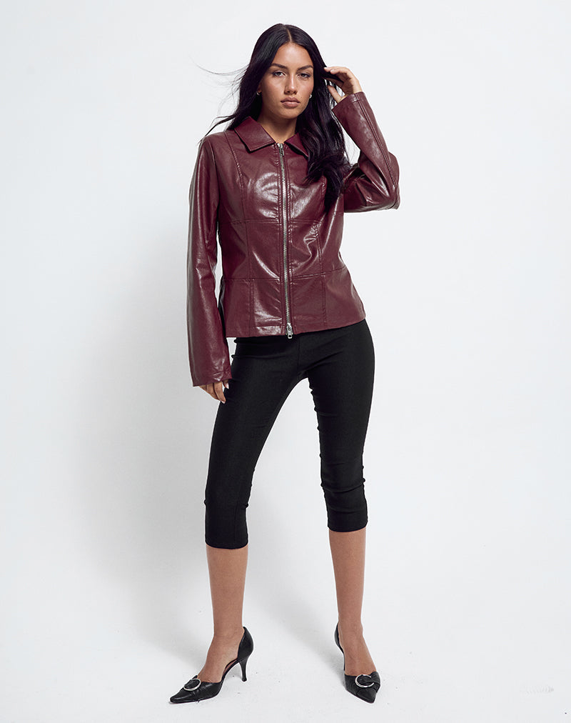 Image of Vincent Fitted Jacket in PU Burgundy