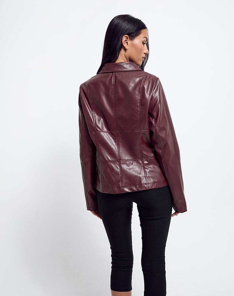 Image of Vincent Fitted Jacket in PU Burgundy