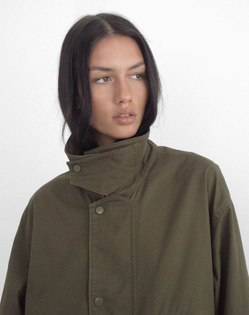 Vireon High Neck Jacket in Khaki Green