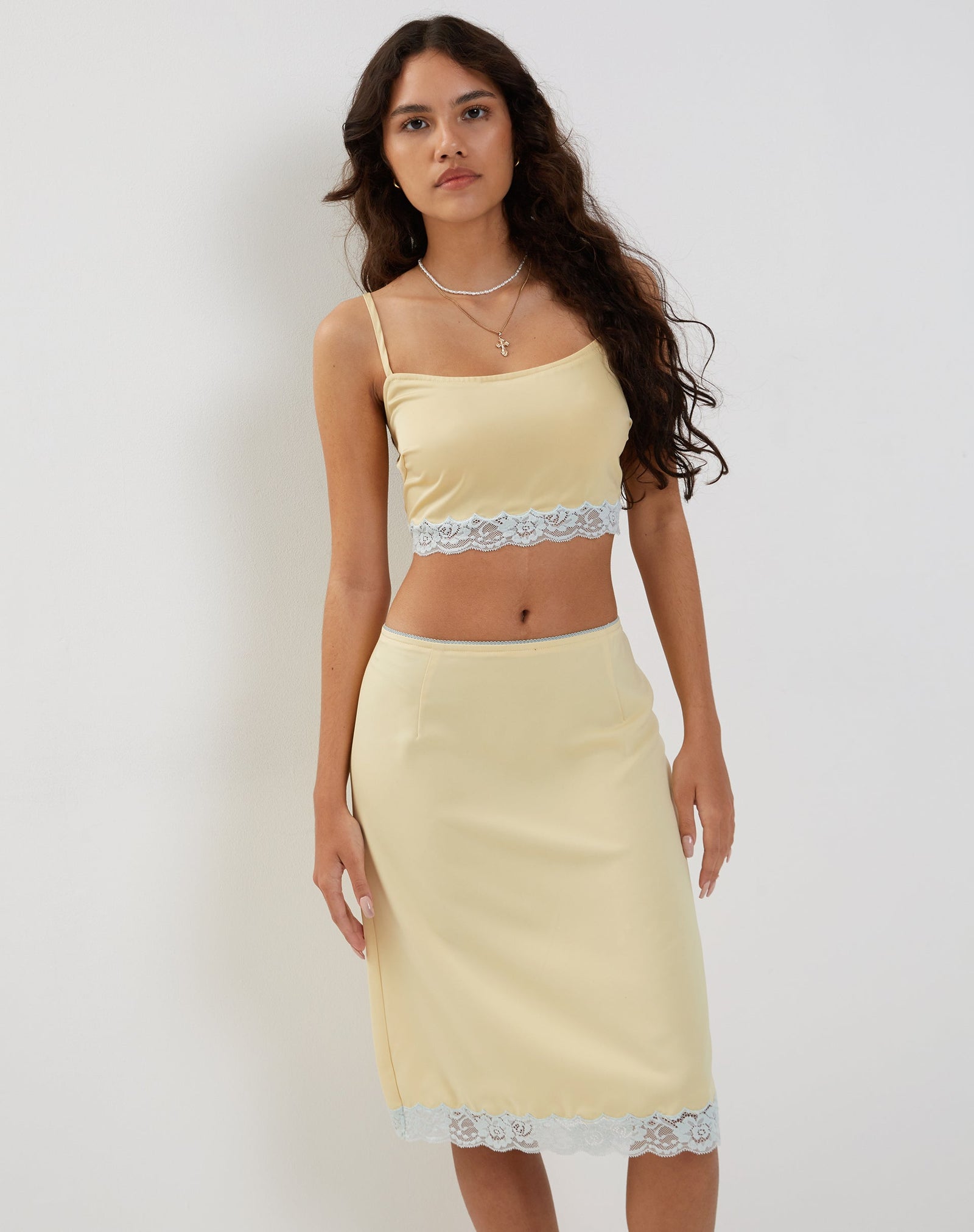 Pale Yellow Satin Cami Crop Top | Virni – motelrocks-com-us