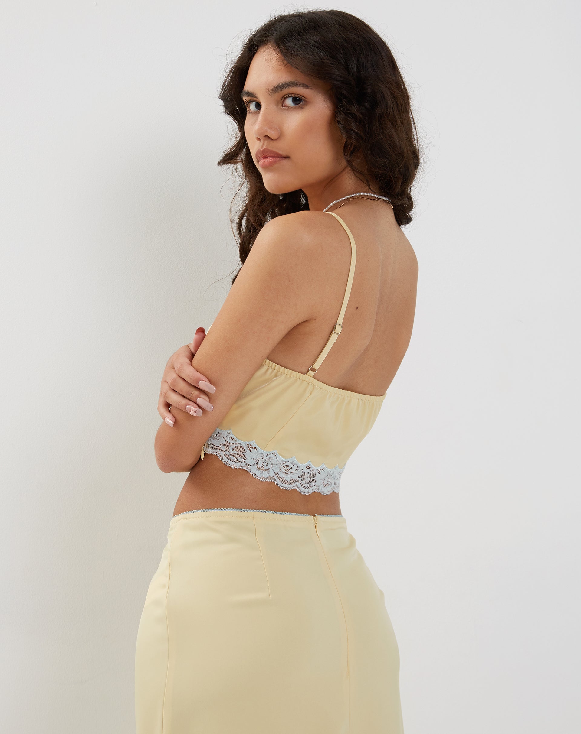 Ribbed Lace Trim Cami Crop Top & Mini Skirt Set