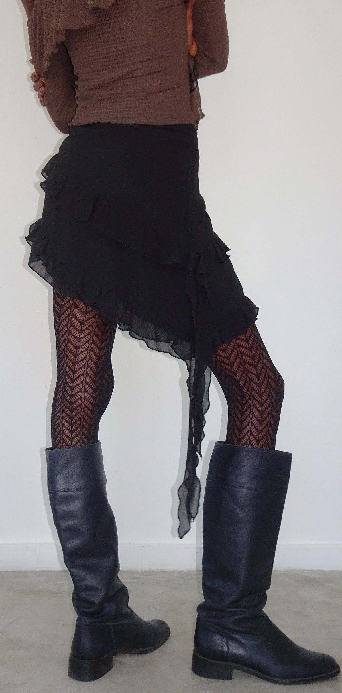 Black Printed Ruffle Mini Skirt main image 0