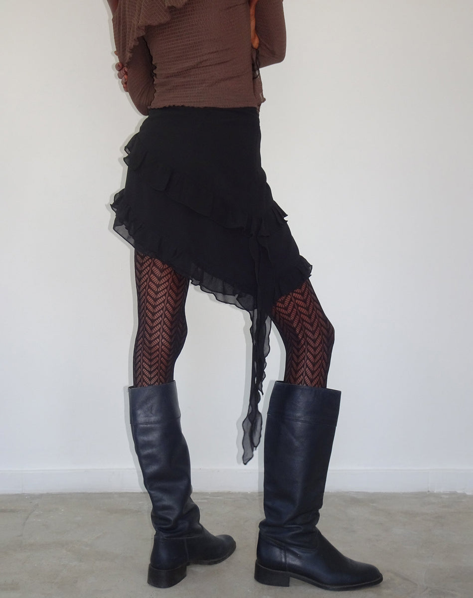 Black Chiffon Mini Ruffle Skirt | Malinna – motelrocks-com-us