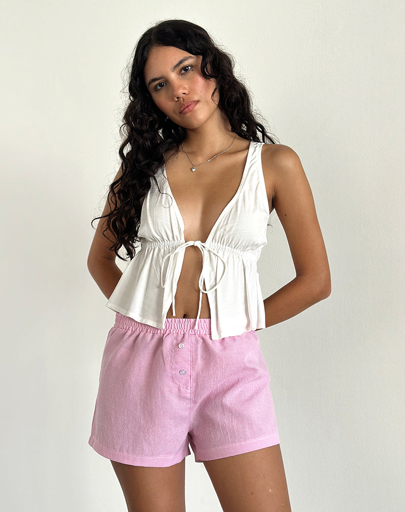 Pink Jersey Micro Shorts with Lace Hem | Kuden – motelrocks