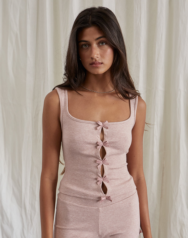 Vonnie Bow Vest Top in Knit Sandy Pink