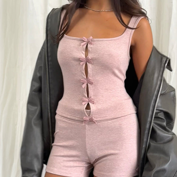 Vmjosie Ss V Neck Short Smock Top Pink A Boo Aop Pink Molly