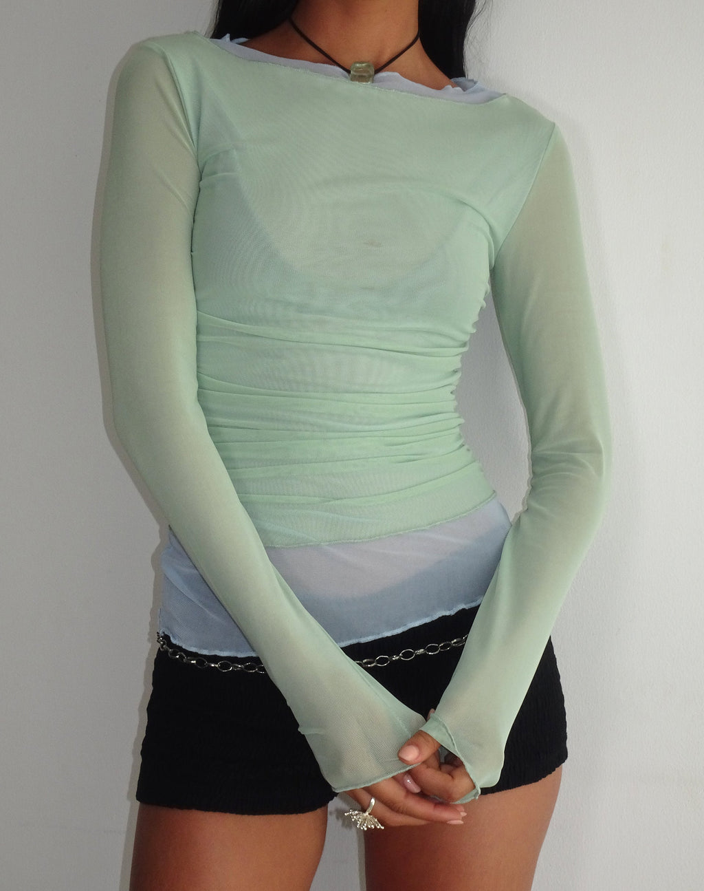Vrist Long Sleeve Mesh Top in Frost Blue