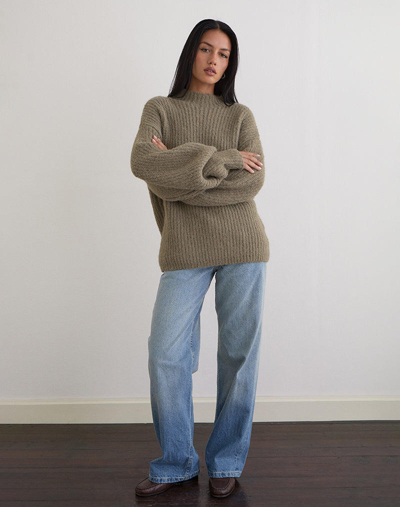 Image of Viola Oversized Knitted Jumper in Light Olive