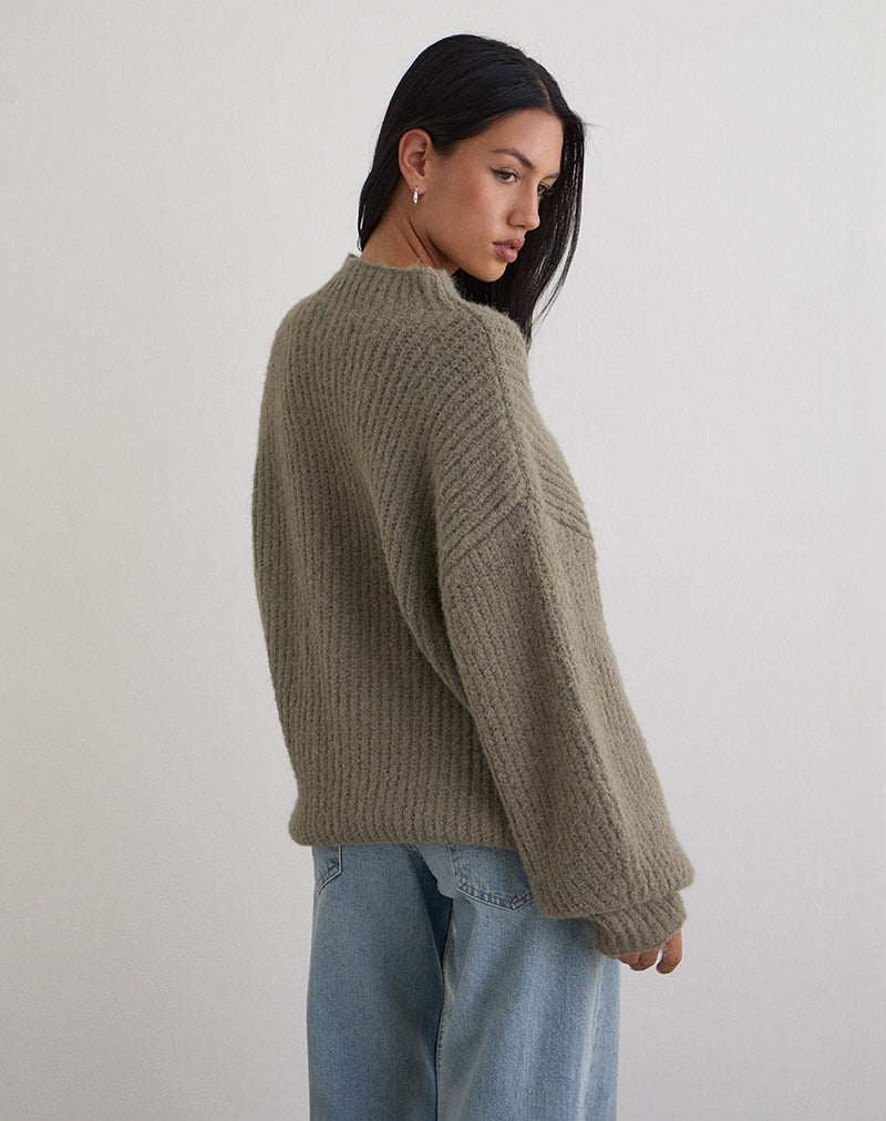Image of Viola Oversized Knitted Jumper in Light Olive