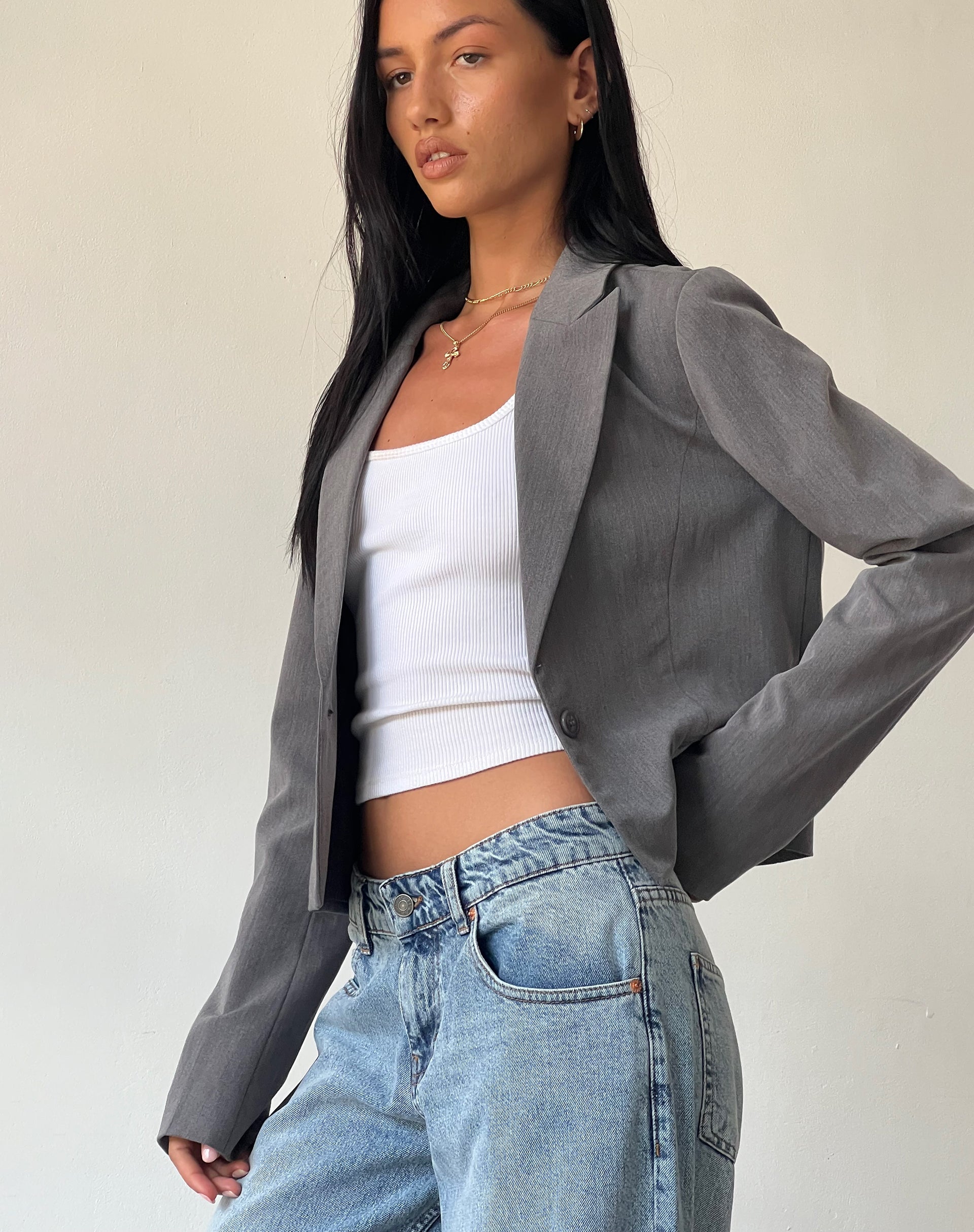 Grey cropped outlet blazer