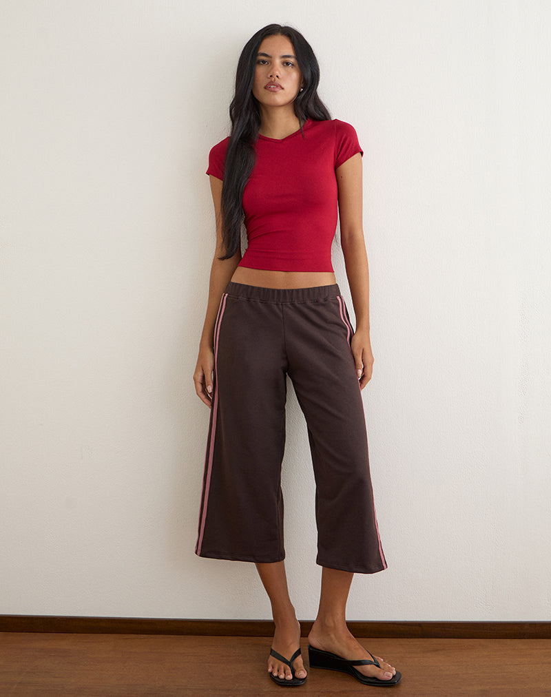 Image of Wamino Capri Trouser in Bitter Chocolate with Rose Pink Stripes