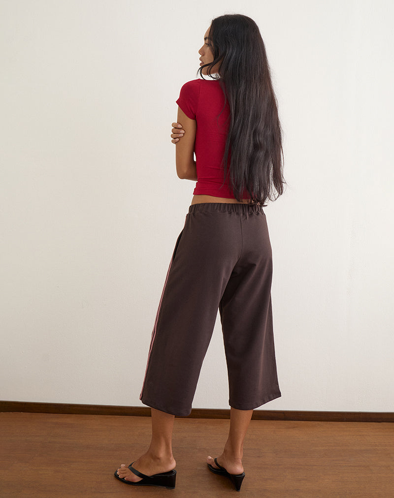 Bitter Chocolate Capri Trousers with Rose Pink Stripes | Wamino
