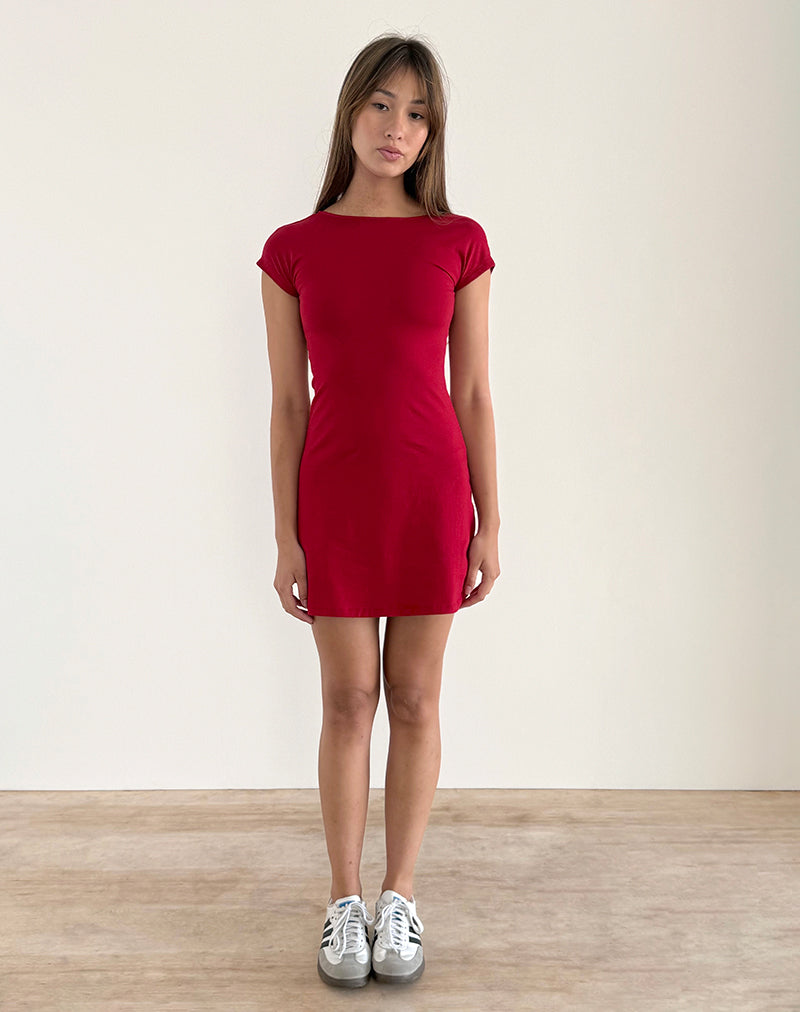Image of Wangi Backless Mini Dress in Adrenaline Red