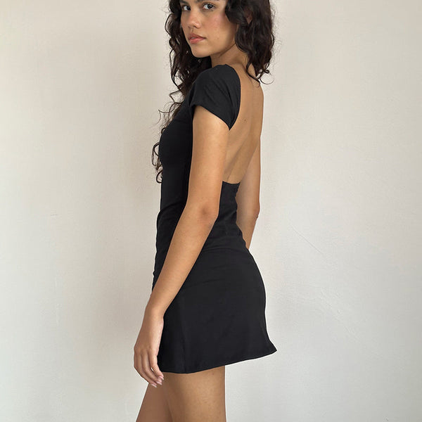 Black Lycra Backless Mini Dress 