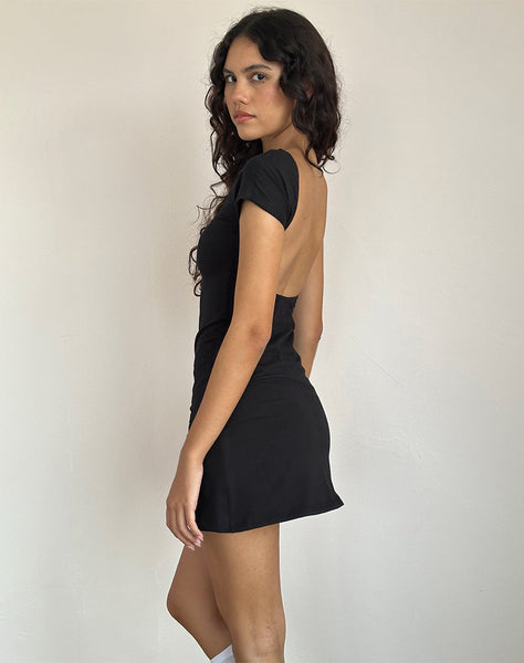 Slony Low Back Mini Dress in Black Lycra