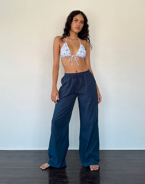Navy Wide Leg Linen Trouser | Wasic – motelrocks-com-us