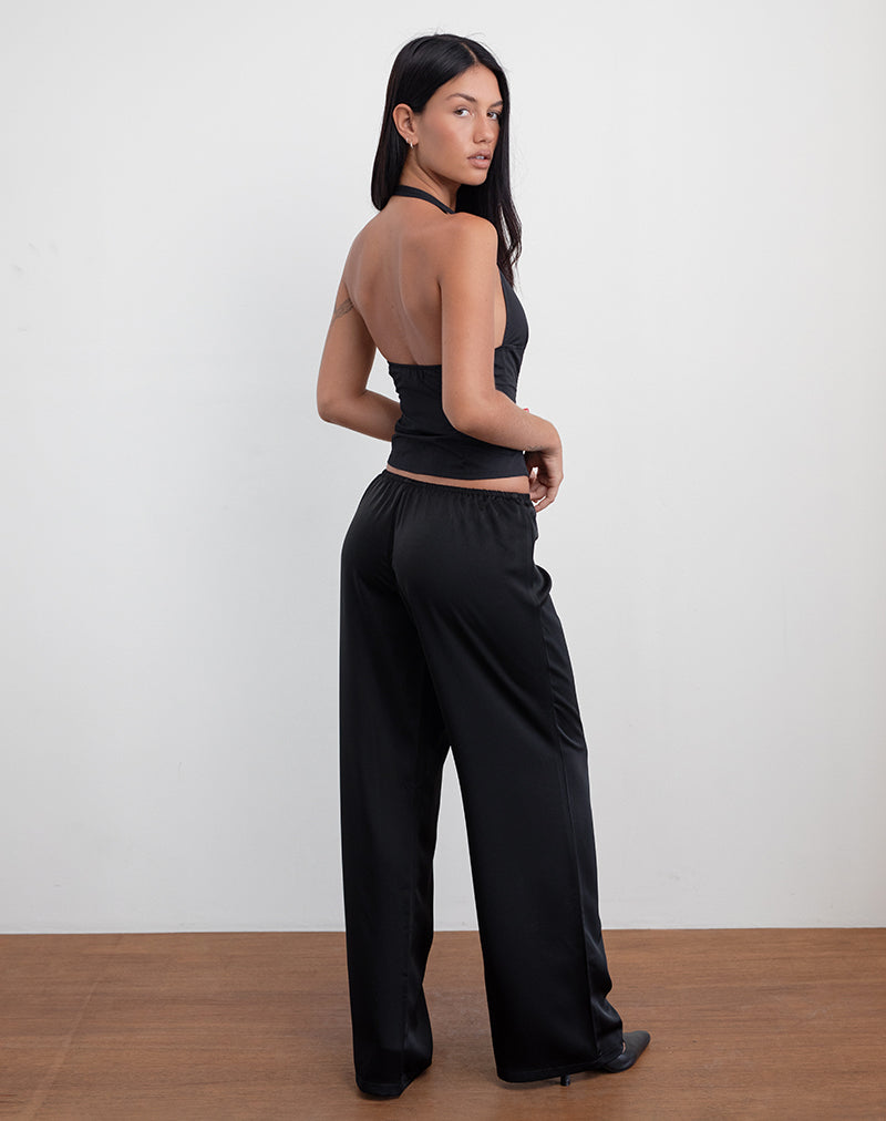 Black Satin Low Rise Wide Leg Trouser