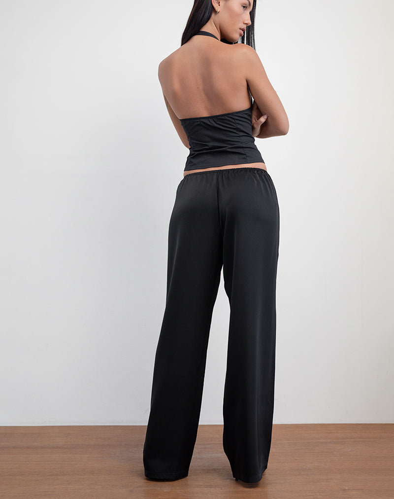 Image of Waski Wide Leg Trouser in Satin Black