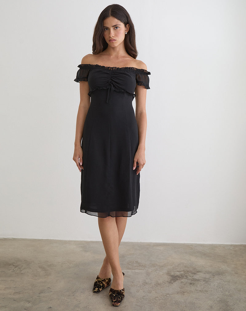 Watimu Midi Dress in Chiffon Black , Zip Up