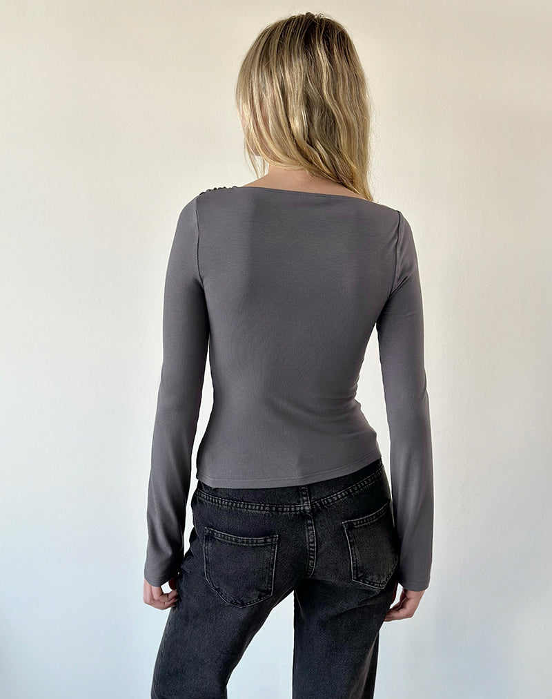 Image of Wayra Cowl Top in Soft Jersey Dark Grey