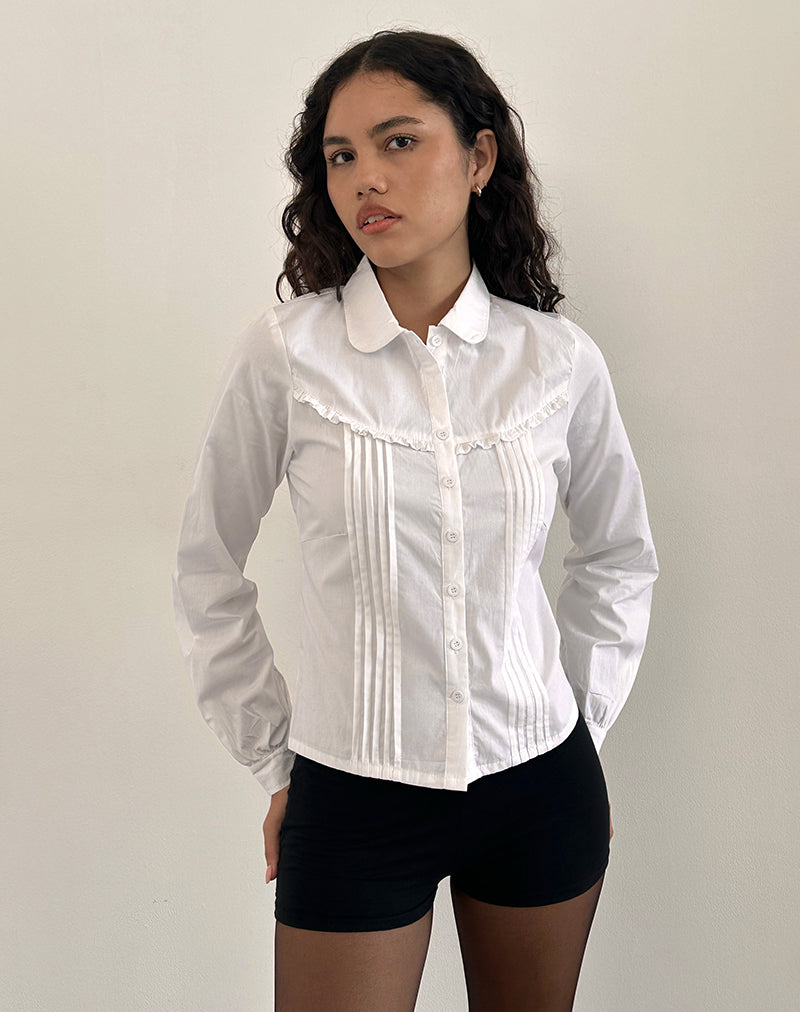 Image of Wells Frill Long Sleeve Blouse in White