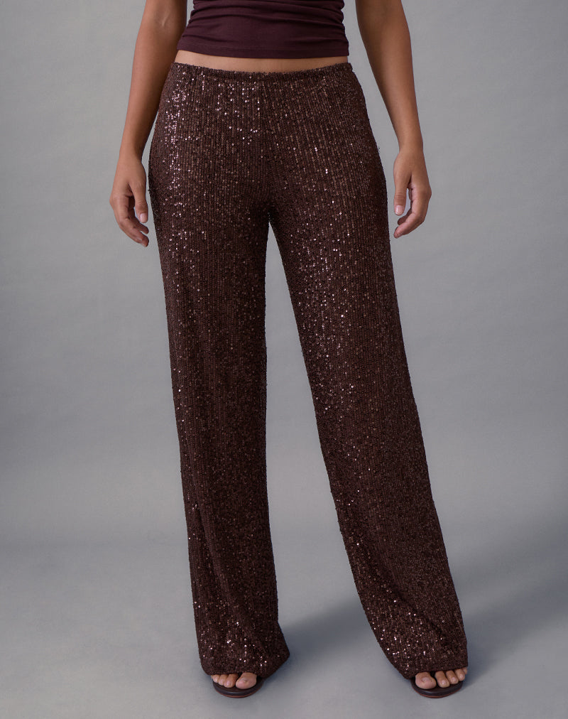 Image of Wilaga Wide Leg Trouser in Sequin Brown